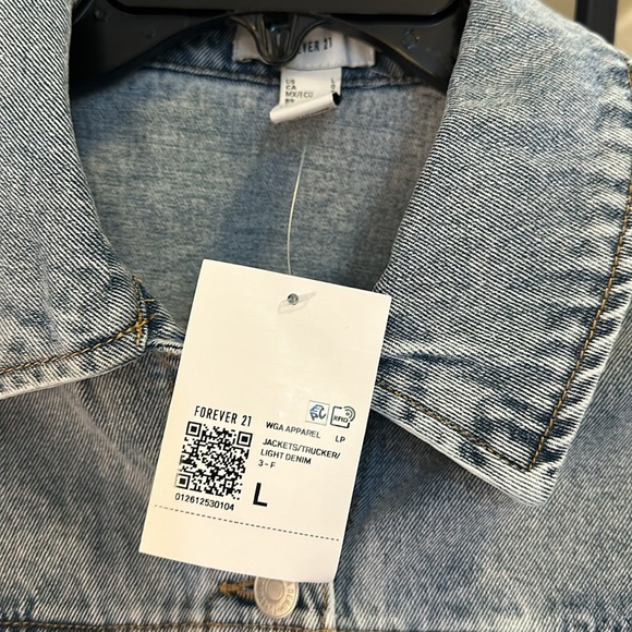 Forever 21 Jean button up jacket with fringed half back. Size L - Picture 2 of 5